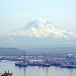 View of Mount Rainier over Tacoma Washington