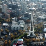 The EMP Museum and Space Needle seen against the backdrop of the Seattle waterfront and Puget Sound.By Jelson25 (Own work) [CC BY-SA 3.0 (http://creativecommons.org/licenses/by-sa/3.0)], via Wikimedia Commons