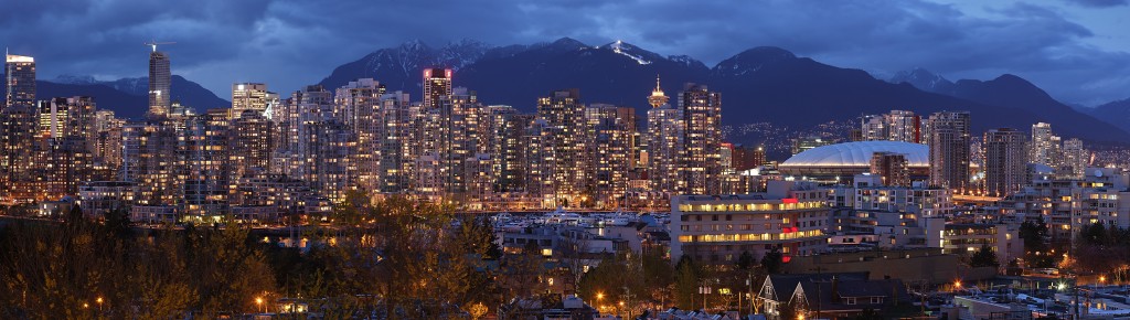 Vancouver B.C. - Cropped "Vancouver dusk pano" by Mfield, Matthew Field, http://www.photography.mattfield.com - Own work. Licensed under CC BY-SA 3.0 via Commons - https://commons.wikimedia.org/wiki/File:Vancouver_dusk_pano.jpg#/media/File:Vancouver_dusk_pano.jpg