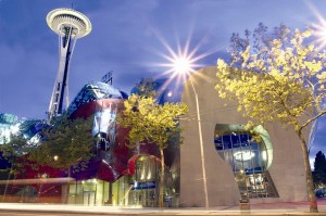 Night Exterior with Space Needle and Experience Music Project Museum By Baileythompson (Own work) [CC BY-SA 3.0 (http://creativecommons.org/licenses/by-sa/3.0) or GFDL (http://www.gnu.org/copyleft/fdl.html)], via Wikimedia Commons