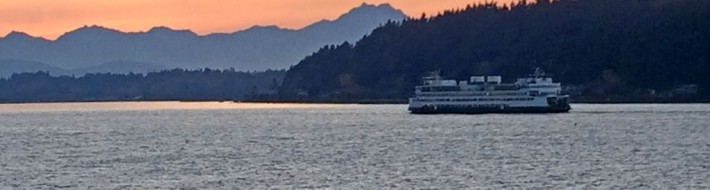 Washington State Ferry at Sunset by Russel Barlow
