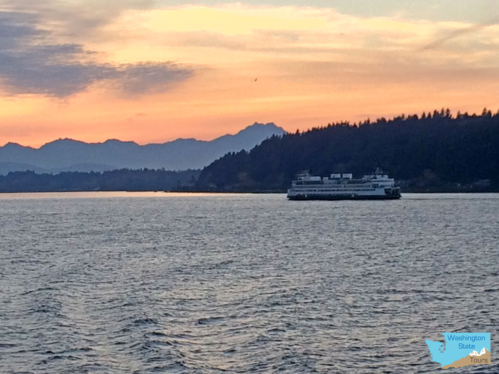 Washington State Ferry at Sunset by Russell Barlow