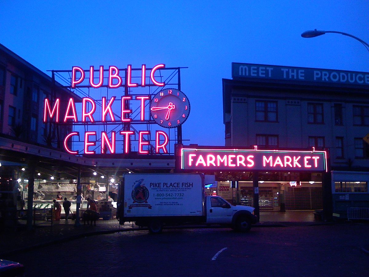 "PikePlaceMarket" by Alex Reynolds - http://www.flickr.com/photos/alexreynolds/1976148764/sizes/o/in/set-72157603097354410/. Licensed under CC BY-SA 3.0 via Wikipedia - https://en.wikipedia.org/wiki/File:PikePlaceMarket.jpg#/media/File:PikePlaceMarket.jpg